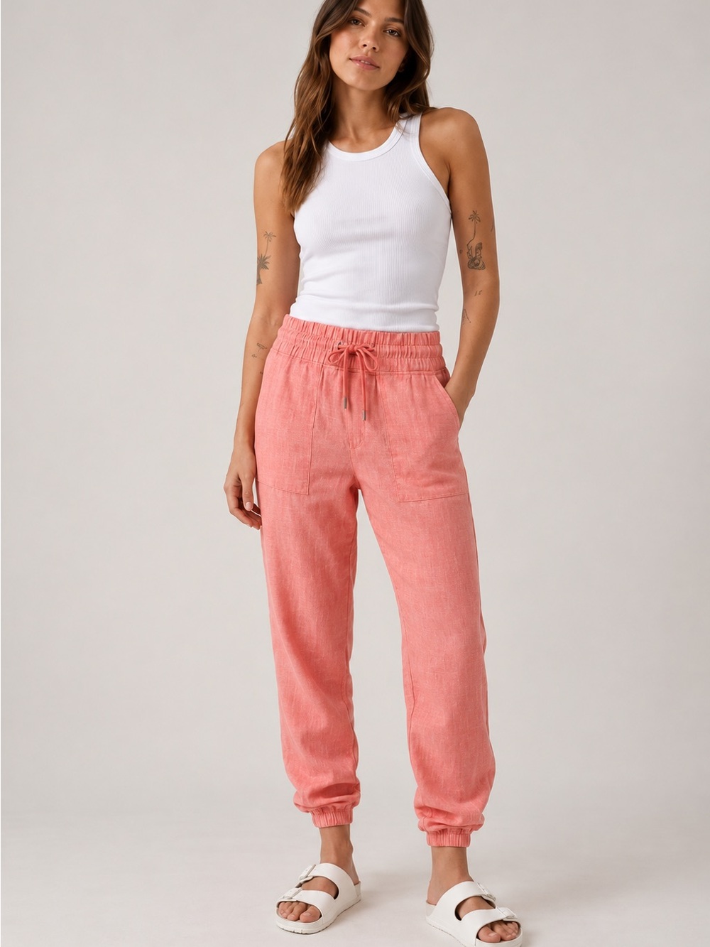 Athleta Cabo Linen Jogger Pants Coral Pink Size 6
